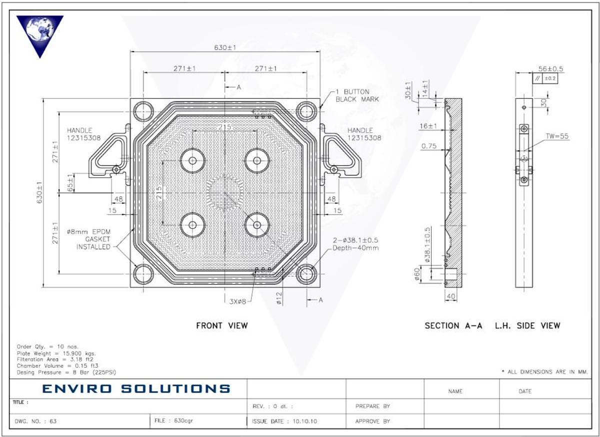 630mm Filter Press Plate; [CGR] Tail Plate