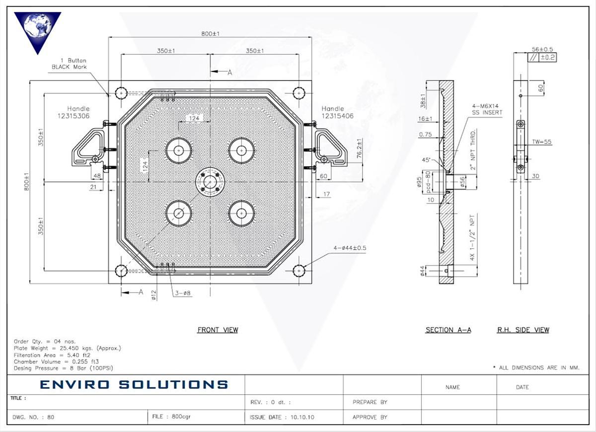 800mm Filter Press Plate; [CGR] Head Plate