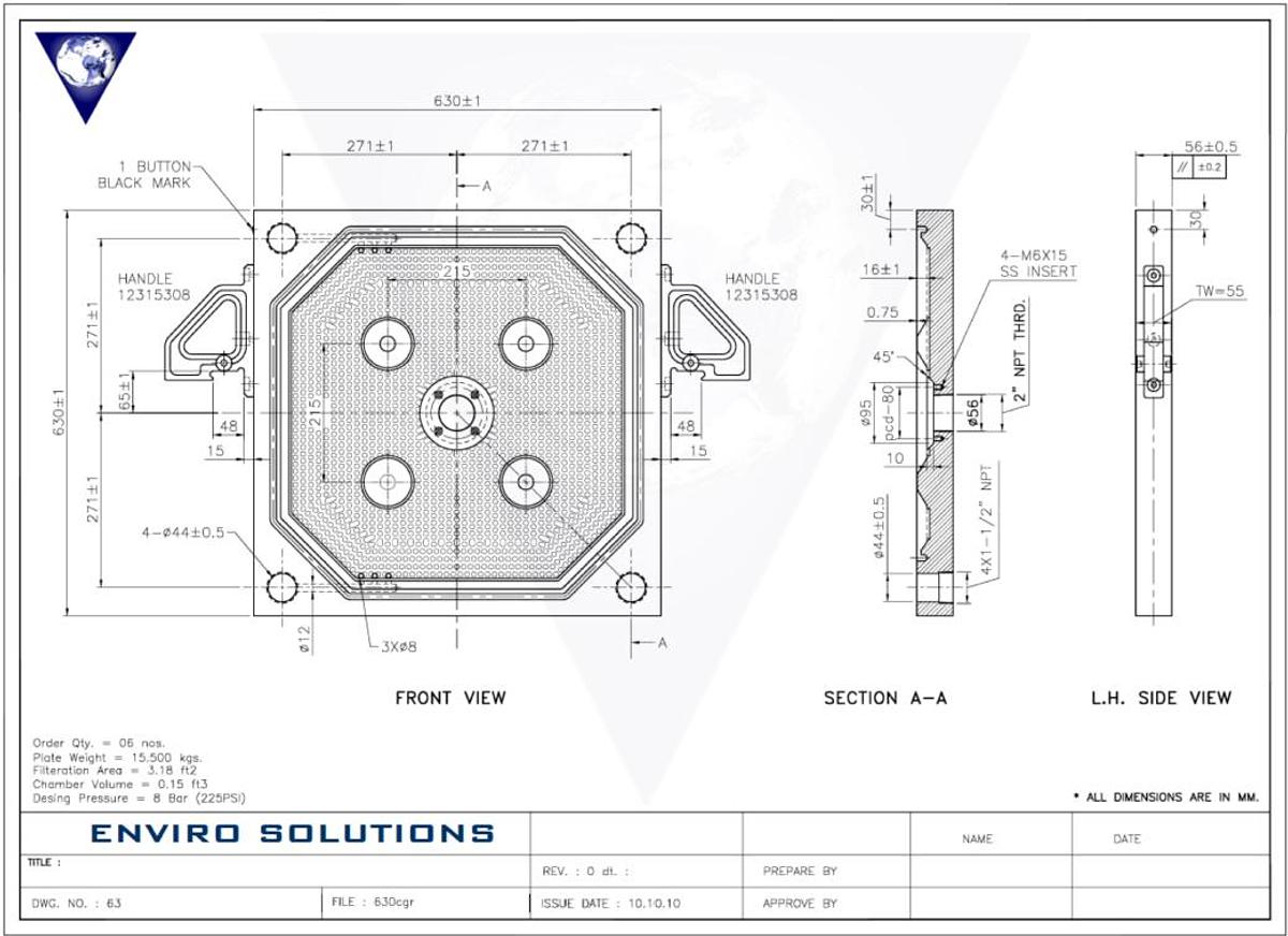 630mm Filter Press Plate; [CGR] Head Plate