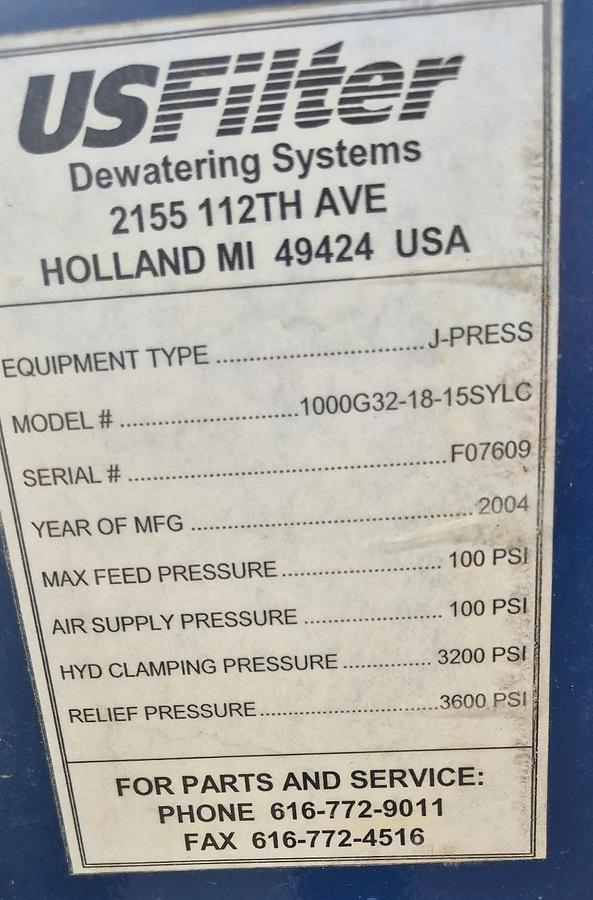 Used [FP-30] : Used 75 Cu Ft Hoesch Brand Filter Press