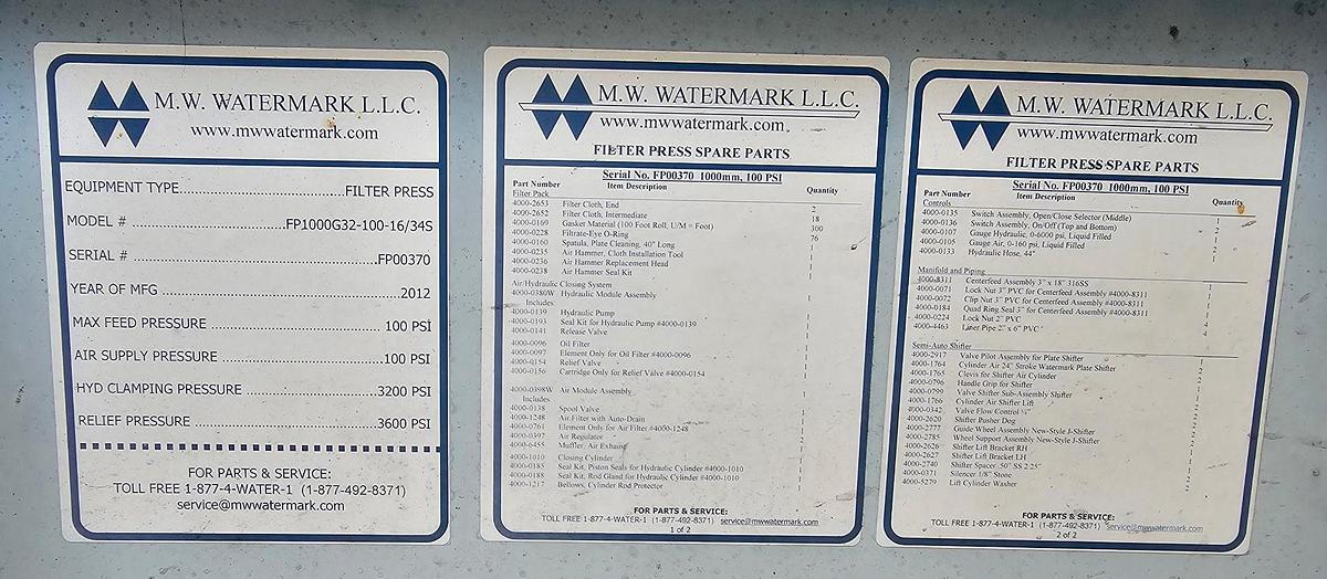 Used [FP-30] : Used 75 Cu Ft Hoesch Brand Filter Press