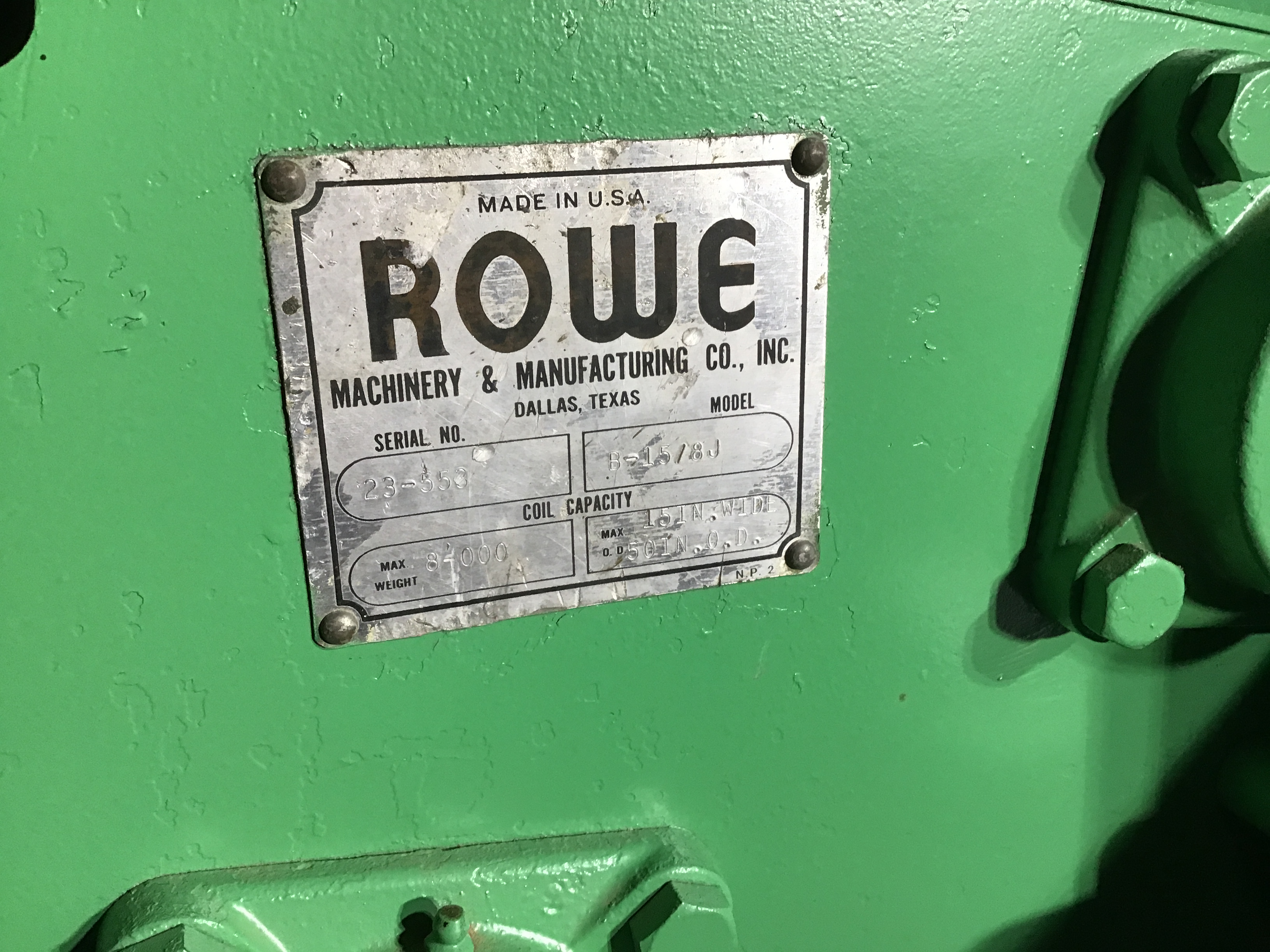 Used 8,000 lb. Rowe Mdl. 8-15 Coil Cradle / Straightener