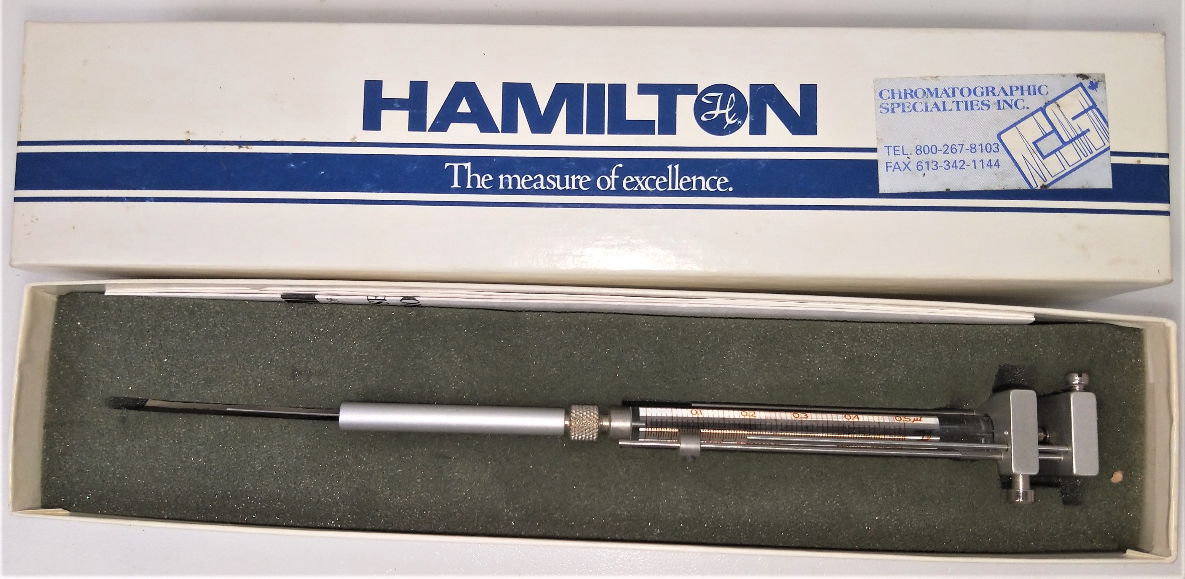 New Open Box Hamilton 86252 Injection Syringe with Chaney Adapter - 0.5uL