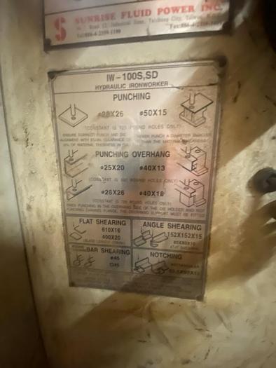 Used 2006 Sunrise IW100S Hydraulic Ironworker