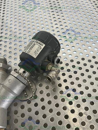 Used Burkert 00462610 Solenoid Valve 1/2 PTFE w/ Threaded to 1/2" NPT Fitting 145 PSI