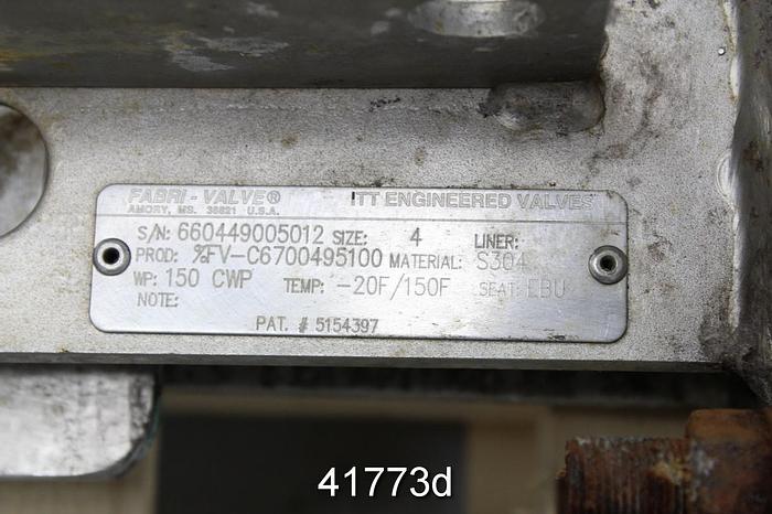 Used Fabri-Valve 4" Air Operated Knife Gate Valve #41773