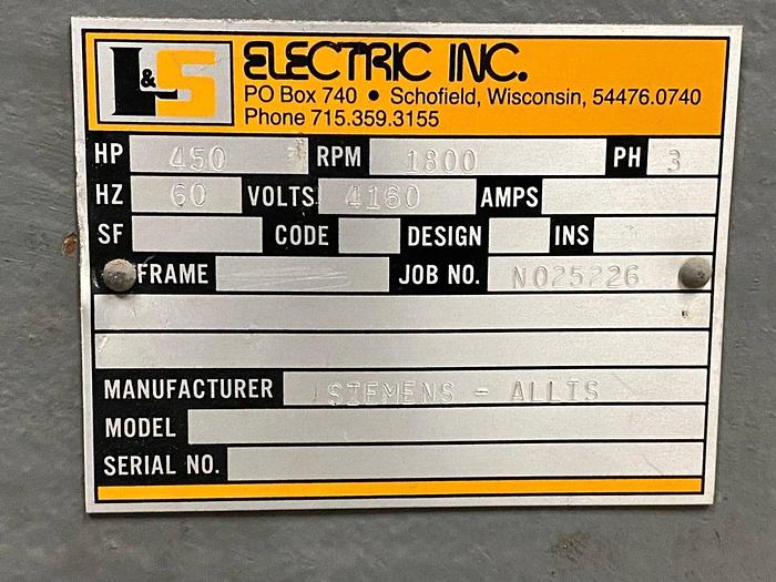 Used SIEMAN - ALLIS  450 HP 4160 VOLT 1800 RPM