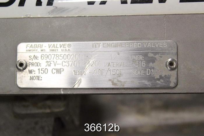 Used Fabri 12" Hand Operated Knife Gate Valve, FV-C3701184200 #36612