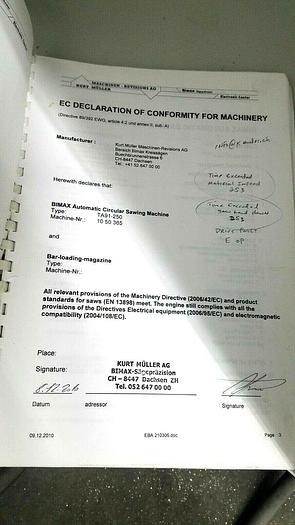 Used 2010 Bimax Klingelhofer TA91-P250 AUTOMATIC Programmable Precision Cut Off Saw