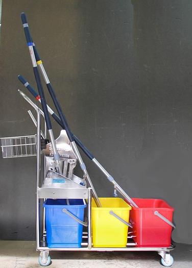 Used Micronova Cleanroom Mop Cart Triple Bucket Vileda Roll-O-Matic 6326