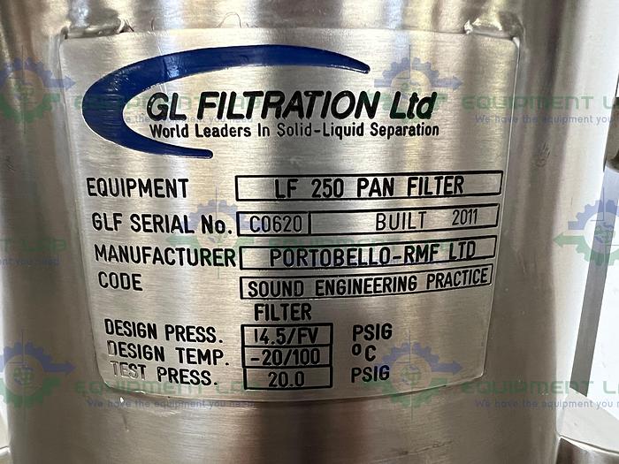 Used GL Filtration Ltd.  LF 250 Laboratory Scale 15 Liter Pan Filter -20°C-100°C