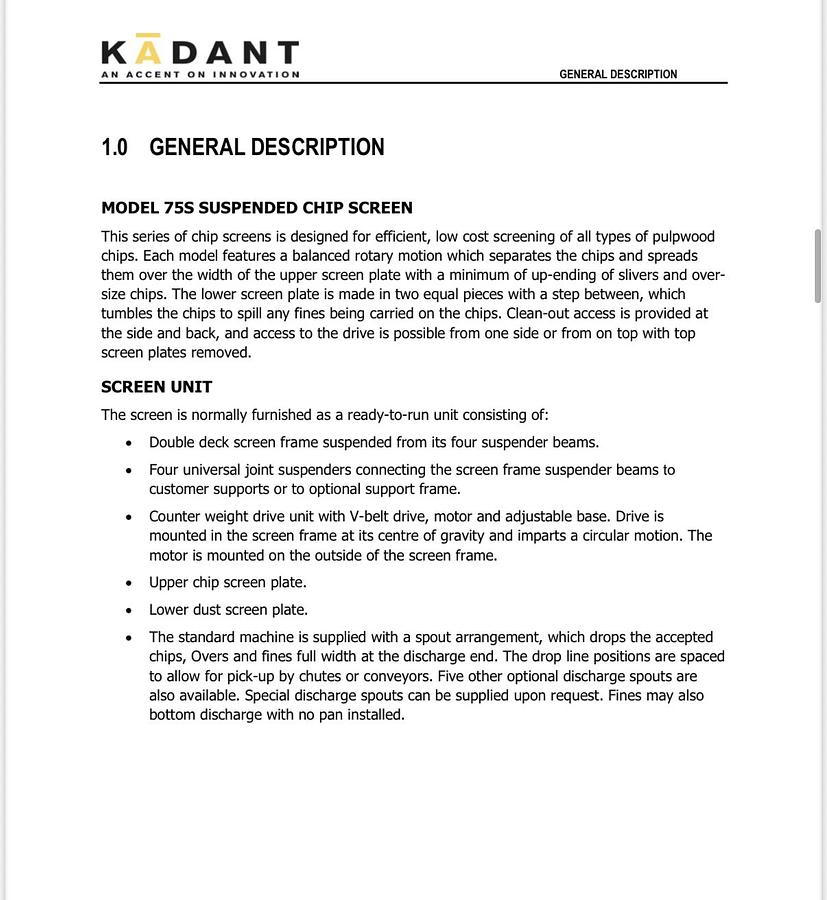 Used 2015 Kadant Carmanaugh 7 x 14 Chip Screen 75S