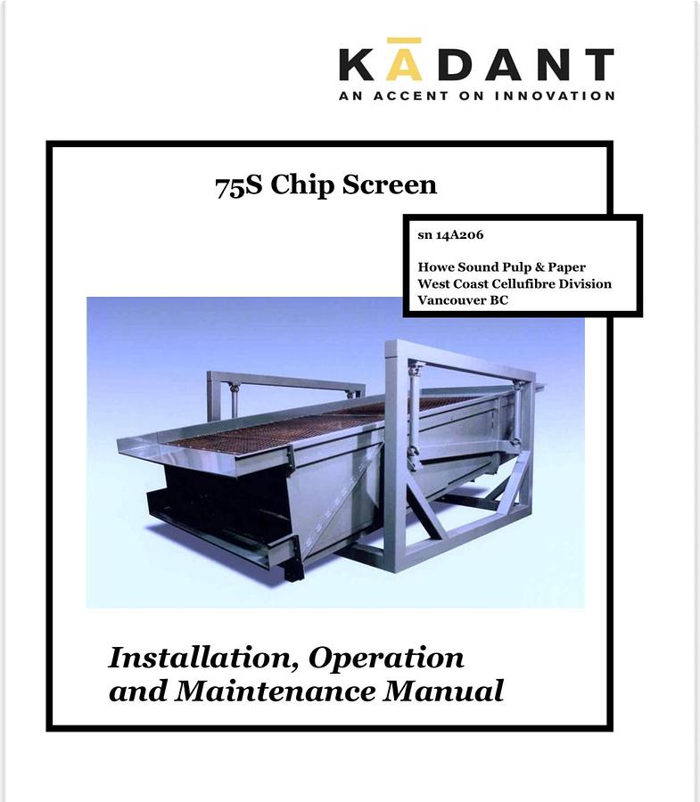 Used 2015 Kadant Carmanaugh 7 x 14 Chip Screen 75S