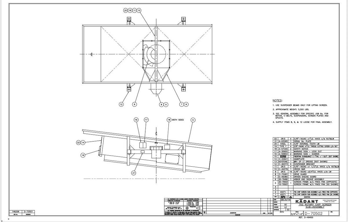 Used 2015 Kadant Carmanaugh 7 x 14 Chip Screen 75S