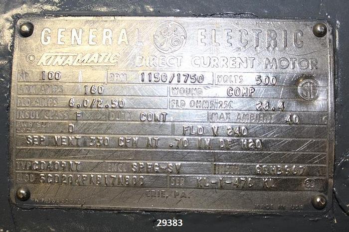 Refurbished General Electric 5CD204PA817A800 DC Motor, 100 HP, 1150/1750RPM #29383