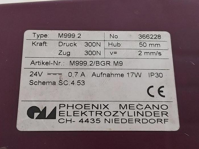Mecano Linearantrieb, Elektrozylinder, M999.2, Hub 50mm, 300N, Phönix neuwertig