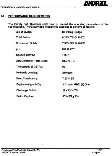Used Andritz  Gravity Table/Thickener, 1.0 Meter, Left Hand #21379