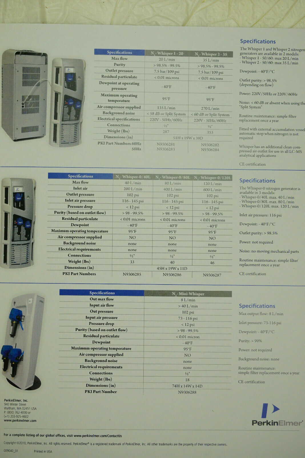 Perkin Elmer N9306286 N2 Whisper Nitrogen Generator 0-80