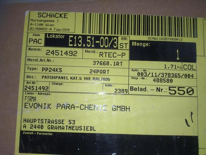 Patchpanel PP24K5 R Tec, 24 Port, neu