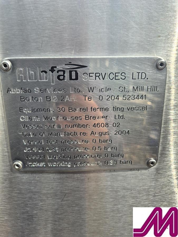 Used 2005 Abbfab Services Ltd 4,000 Litre Stainless Steel Jacketed Tank