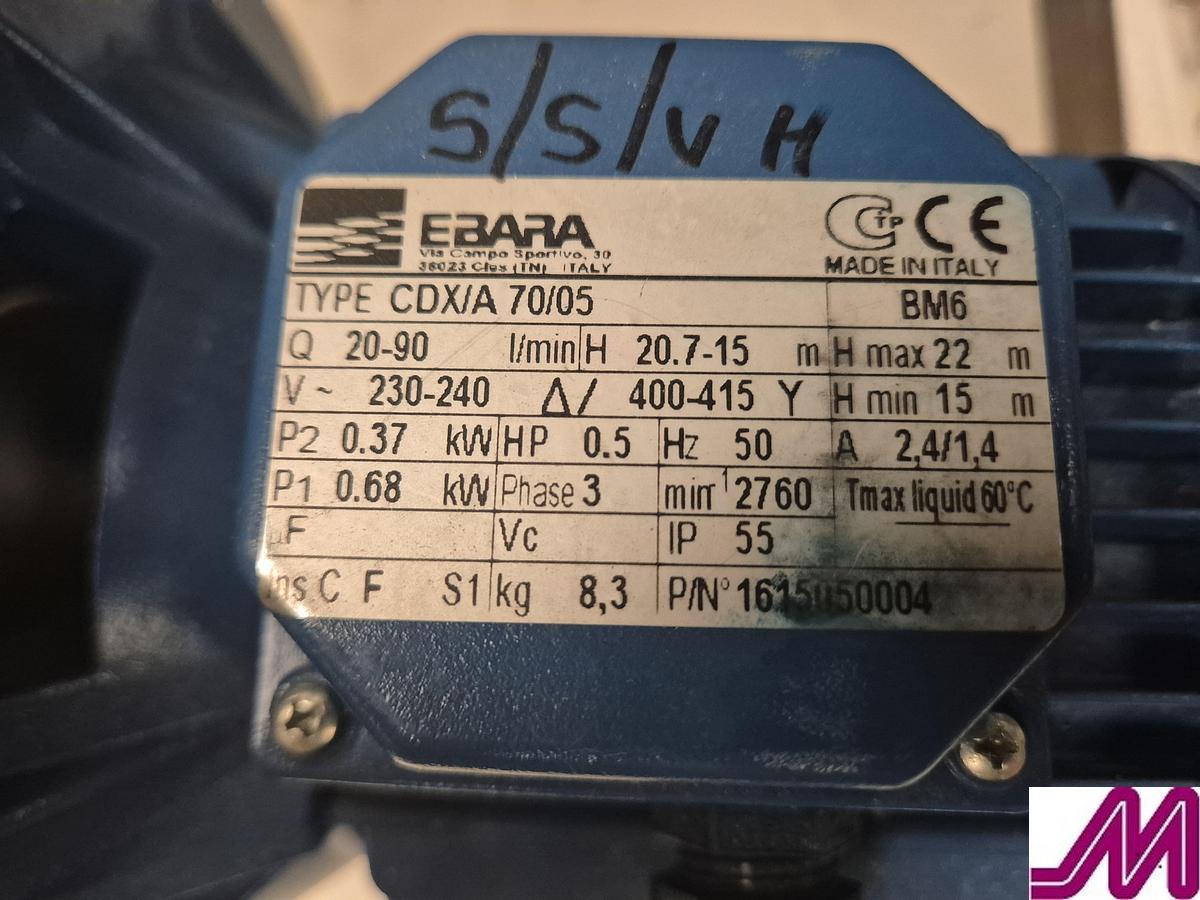 Used Ebara CDA/A 70/05 Stainless Steel Centrifugal Pump