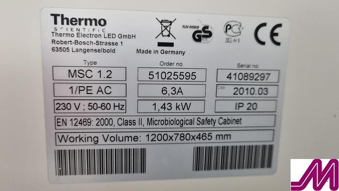 Used 2010 Thermo Scientific MSC 1.2 Microbiological Safety Cabinet
