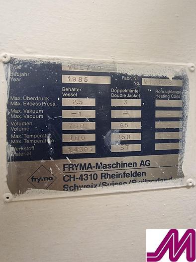 Used Fryma VME 700 Homogenising Batch Mixer