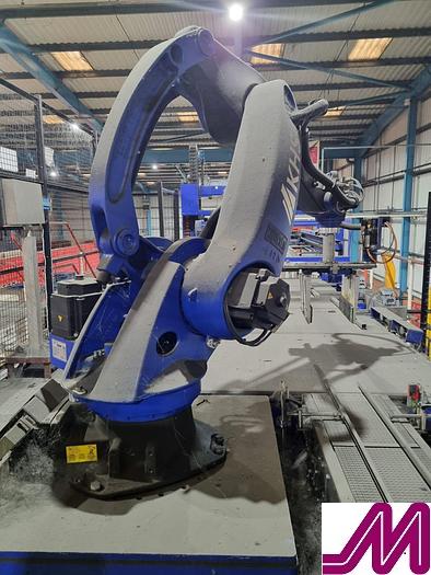 Used 2008 KHS Glass Bottle Palletiser with high level infeed conveyor Kuka KR40PA Robot & Robopac Helix Pallet Wrapper PBL1NRG1