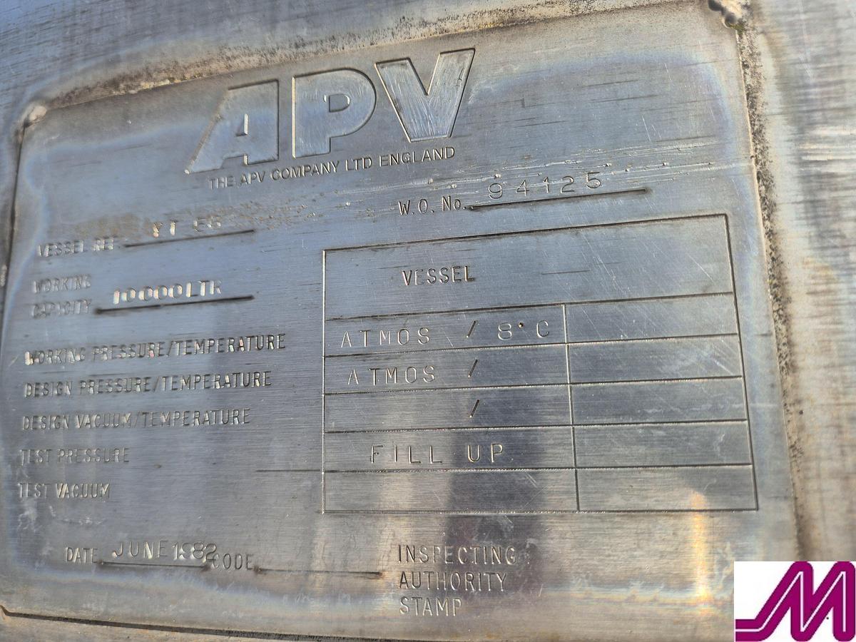 Used APV 10,000 Litre Stainless Steel Insulated Tank