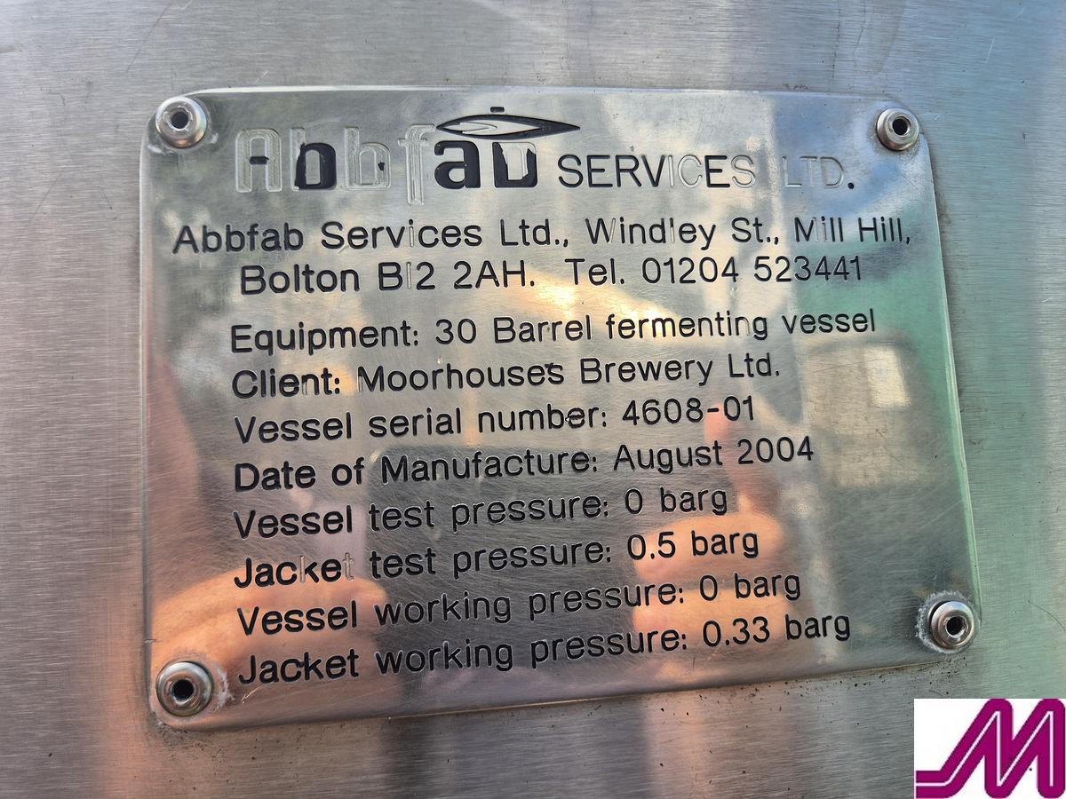Used 2005 Abbfab Services Ltd 4,000 Litre Stainless Steel Jacketed Tank