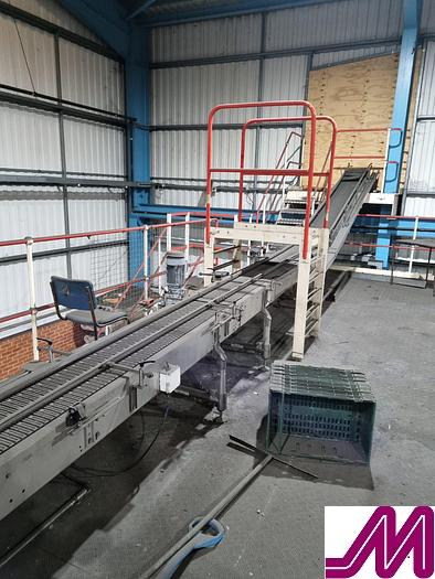 Used 2008 KHS Glass Bottle Palletiser with high level infeed conveyor Kuka KR40PA Robot & Robopac Helix Pallet Wrapper PBL1NRG1