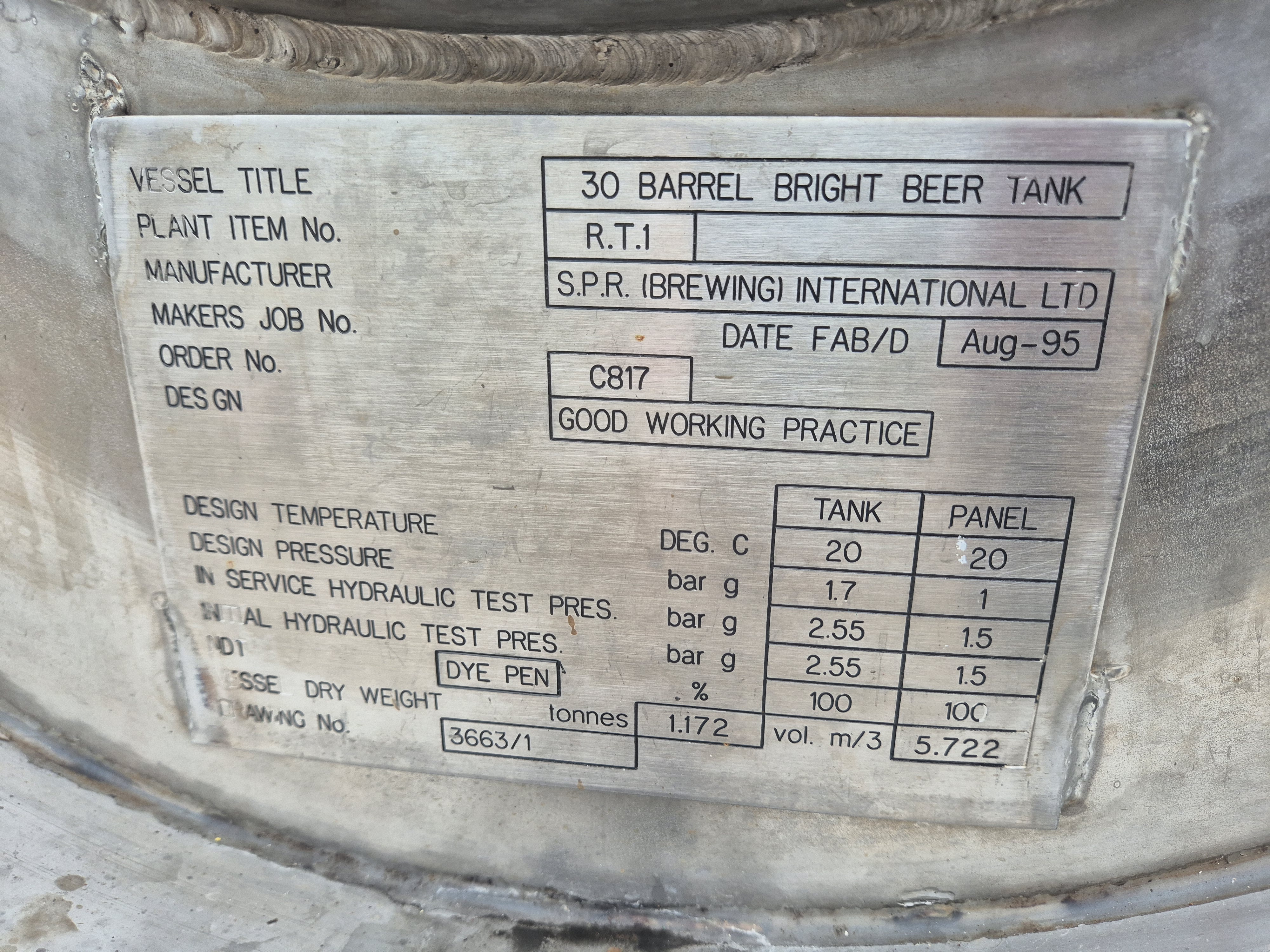 Used 30 Brl Horizontal Tank with Cooling Panels Mounted on Frame