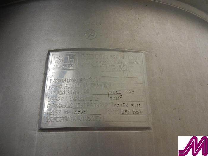 Used 1994 BCH 1,000 Litre Vacuum Cooling Vessel