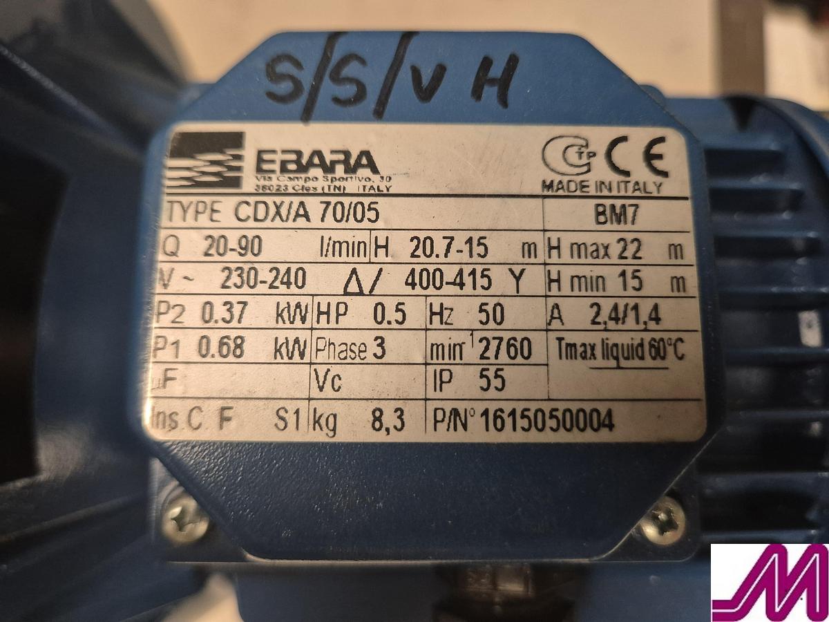Used Ebara CDA/A 70/05 Stainless Steel Centrifugal Pump