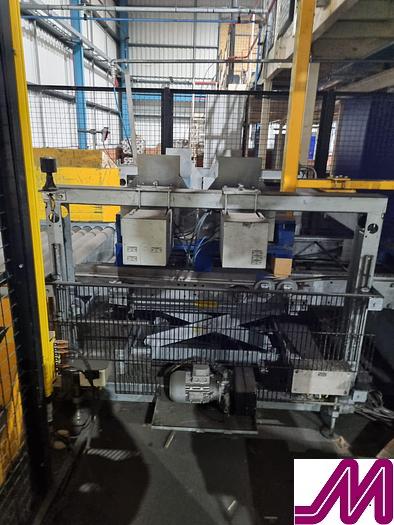 Used 2008 KHS Glass Bottle Palletiser with high level infeed conveyor Kuka KR40PA Robot & Robopac Helix Pallet Wrapper PBL1NRG1