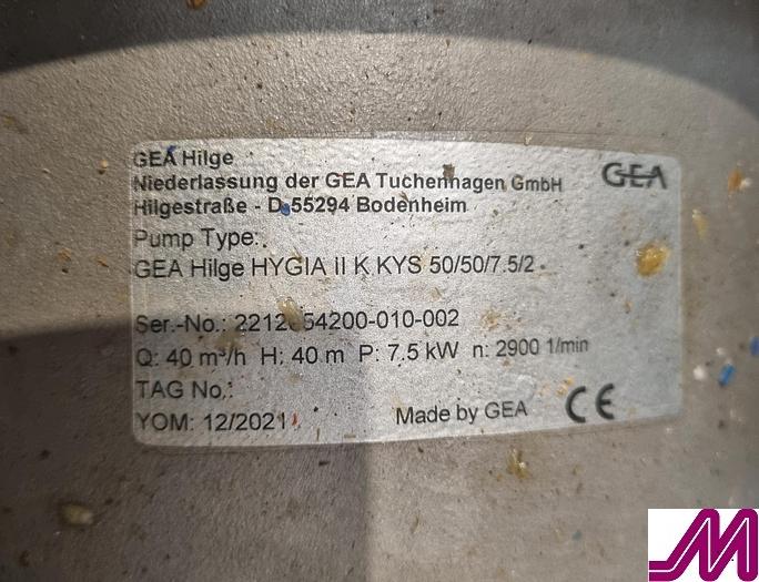 Used 2021 GEA Hilge HYGIA II K KYS50/50/7.5/2