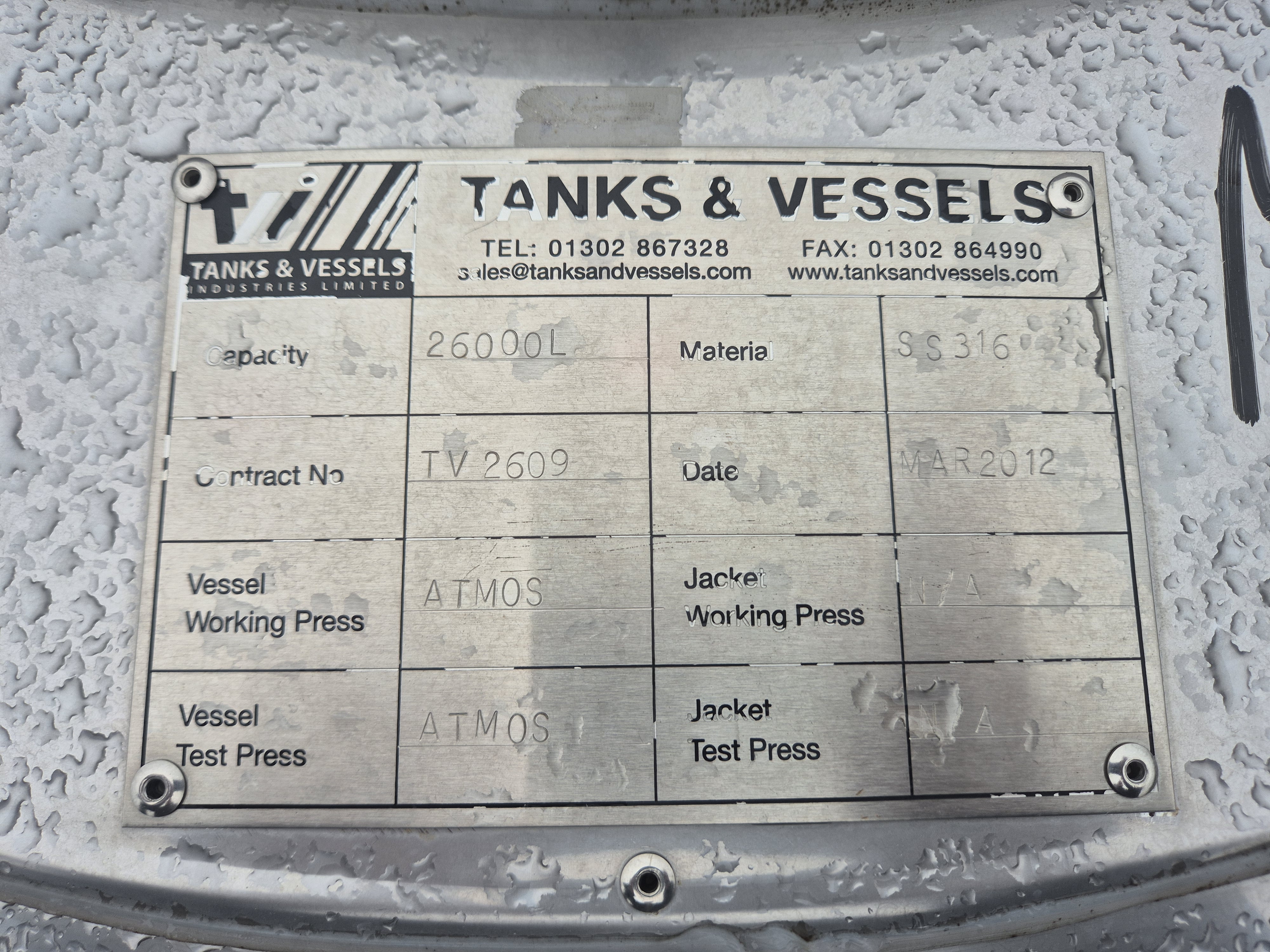 Used Stainless steel 26,000 Litre Insulated & Trace Heated 316 Tank