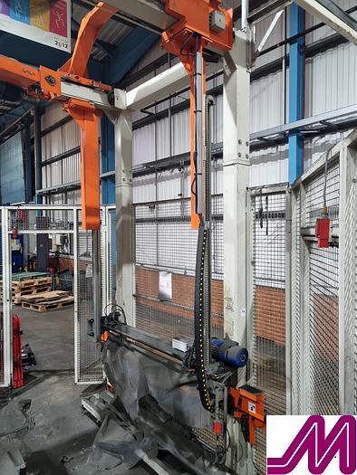 Used 2008 KHS Glass Bottle Palletiser with high level infeed conveyor Kuka KR40PA Robot & Robopac Helix Pallet Wrapper PBL1NRG1