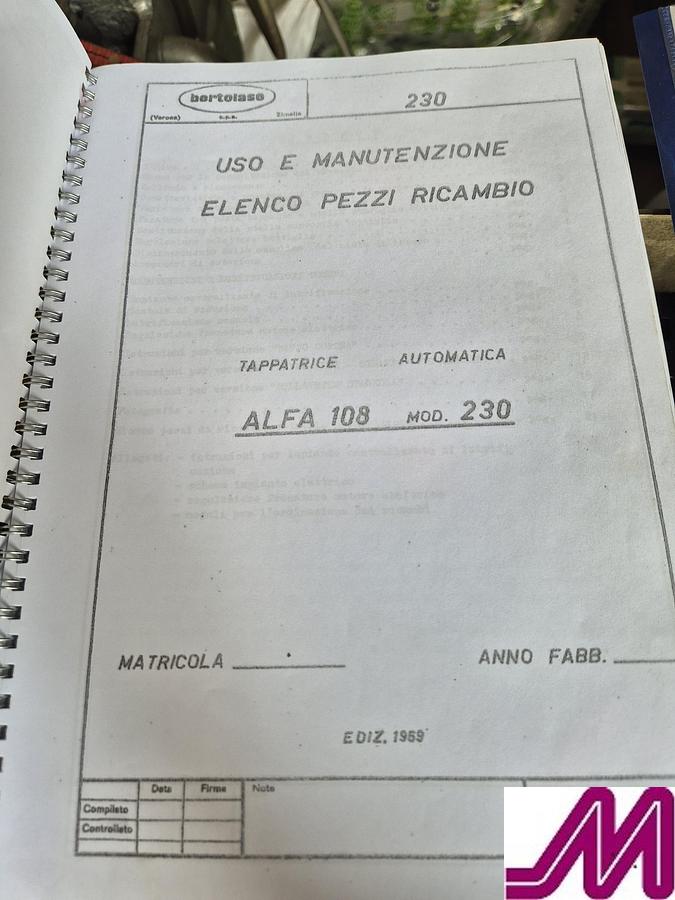 Used Bertolaso Alfa 108 Rotery ROPP Capper