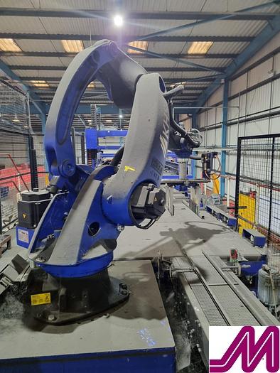 Used 2008 KHS Glass Bottle Palletiser with high level infeed conveyor Kuka KR40PA Robot & Robopac Helix Pallet Wrapper PBL1NRG1