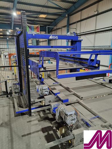 Used 2008 KHS Glass Bottle Palletiser with high level infeed conveyor Kuka KR40PA Robot & Robopac Helix Pallet Wrapper PBL1NRG1