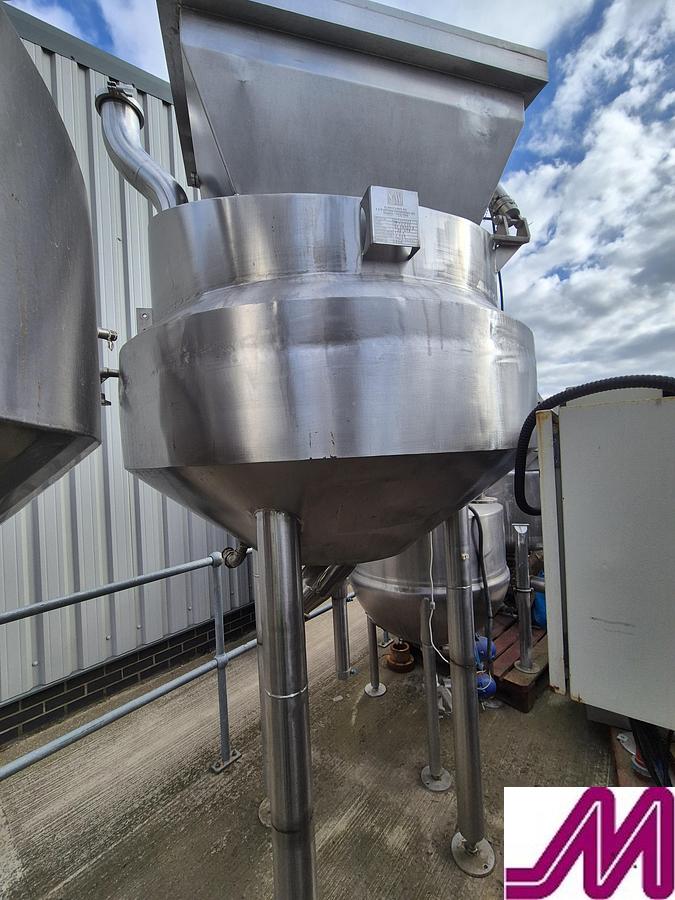 Used S & W process Eng 700 Litre Stainless Steel Jacketed Hemispherical Pan with Scrape Wall Agitator
