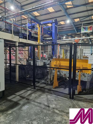 Used 2008 KHS Glass Bottle Palletiser with high level infeed conveyor Kuka KR40PA Robot & Robopac Helix Pallet Wrapper PBL1NRG1