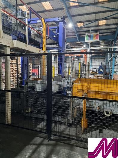 Used 2008 KHS Glass Bottle Palletiser with high level infeed conveyor Kuka KR40PA Robot & Robopac Helix Pallet Wrapper PBL1NRG1