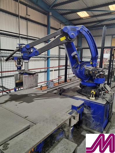 Used 2008 KHS Glass Bottle Palletiser with high level infeed conveyor Kuka KR40PA Robot & Robopac Helix Pallet Wrapper PBL1NRG1