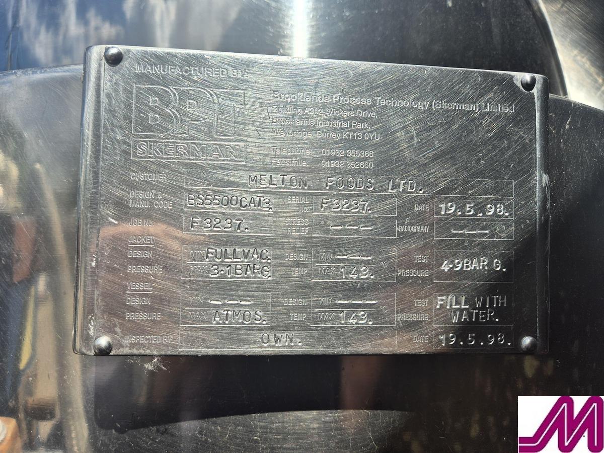 Used Skerman 150 Litre Stainless Steel Jacketed Tilting Hemispherical Pan