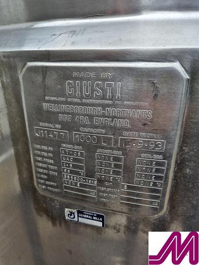 Used Guisti 1,000 Litre Vacuum Cooling vessel with Scape Wall agitation