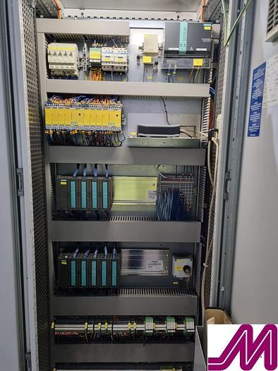 Used 2008 KHS Glass Bottle Palletiser with high level infeed conveyor Kuka KR40PA Robot & Robopac Helix Pallet Wrapper PBL1NRG1