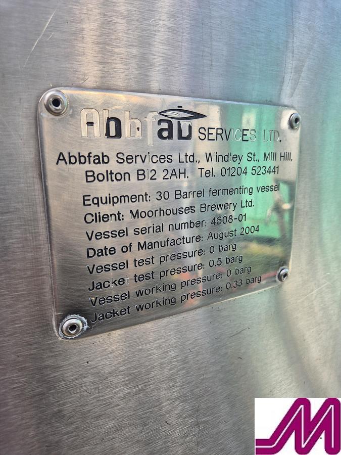 Used 2005 Abbfab Services Ltd 4,000 Litre Stainless Steel Jacketed Tank