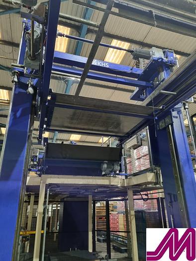 Used 2008 KHS Glass Bottle Palletiser with high level infeed conveyor Kuka KR40PA Robot & Robopac Helix Pallet Wrapper PBL1NRG1